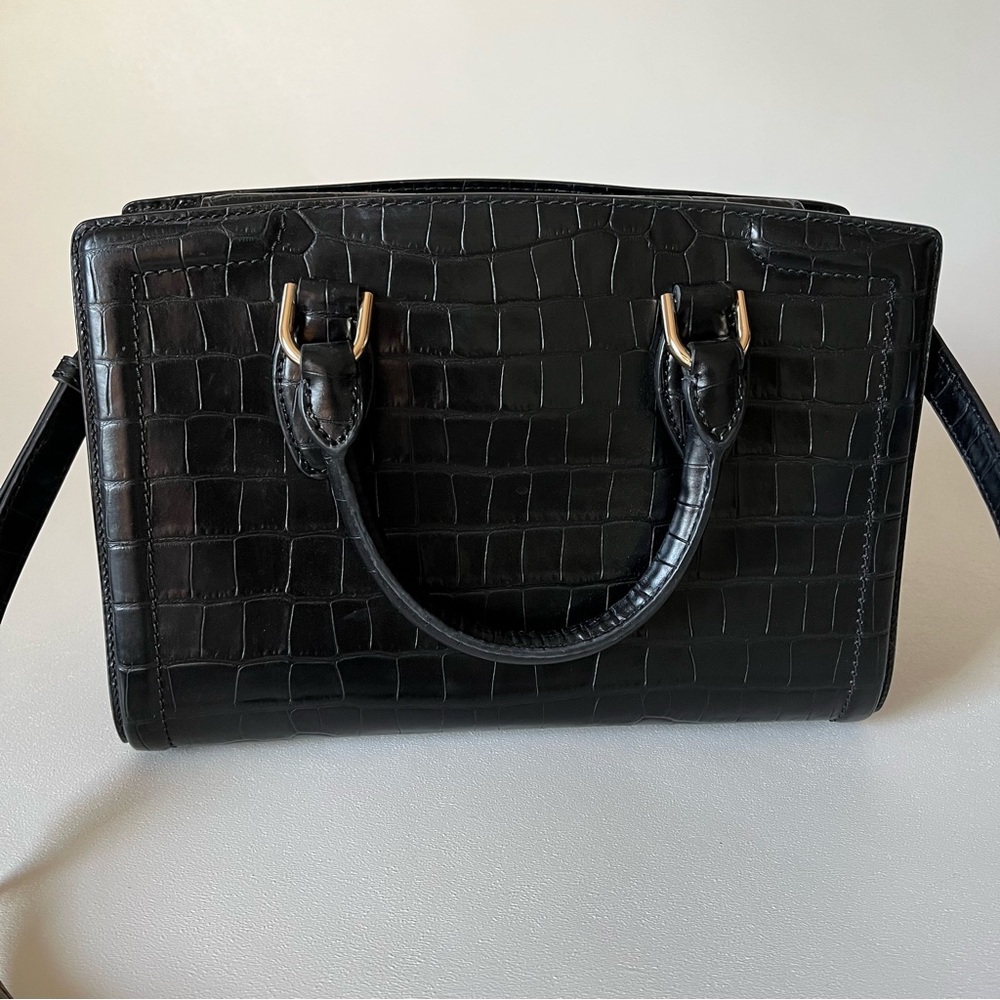 Michael Kors Zoe Crocodile Embossed Leather Satchel Bag Gold Hardware - Picture 5 of 11